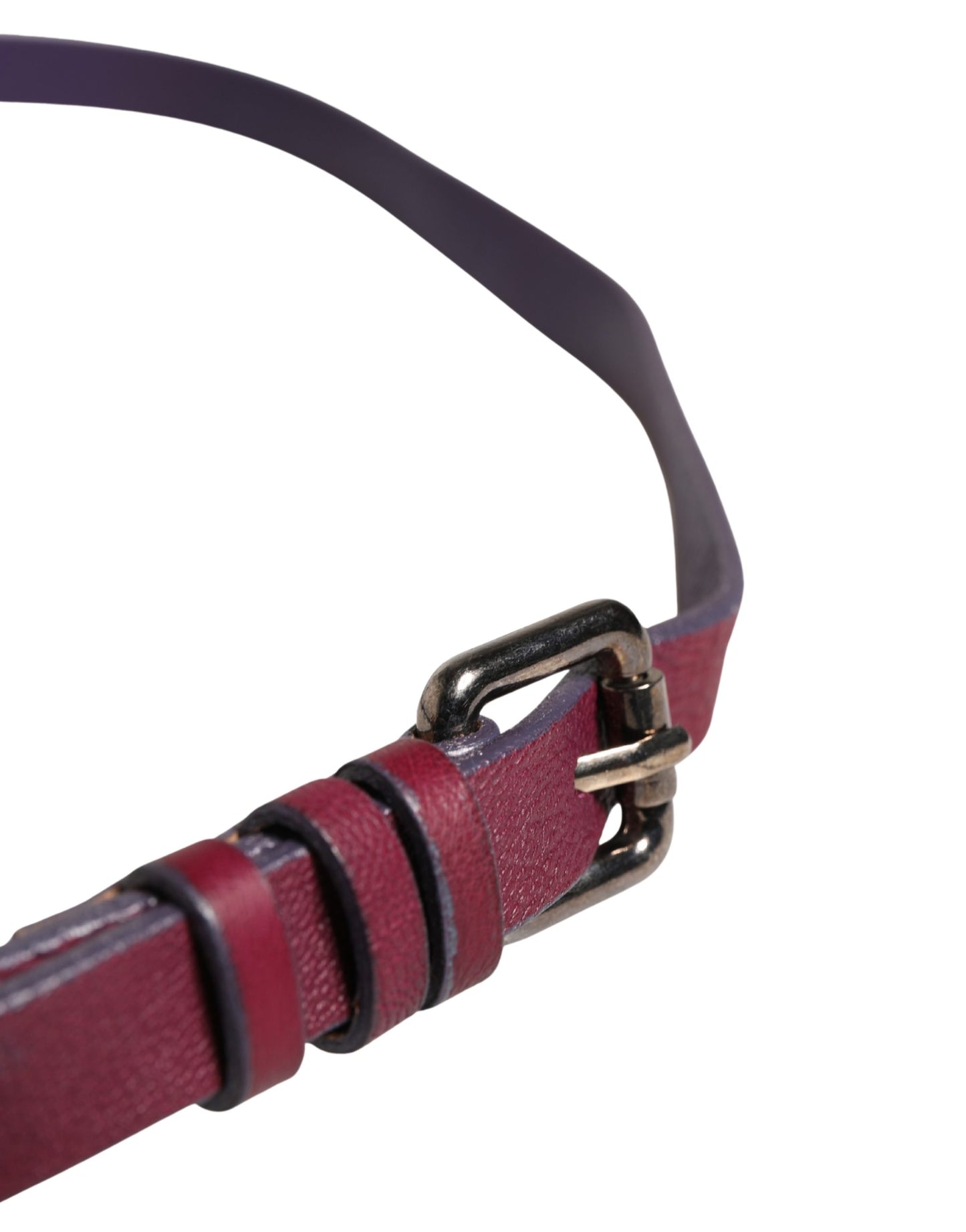 GF Ferre Maroon Leather Silver Metal Buckle Waist Women Belt - check