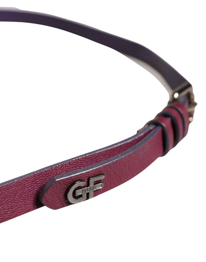 GF Ferre Maroon Leather Silver Metal Buckle Waist Women Belt - check