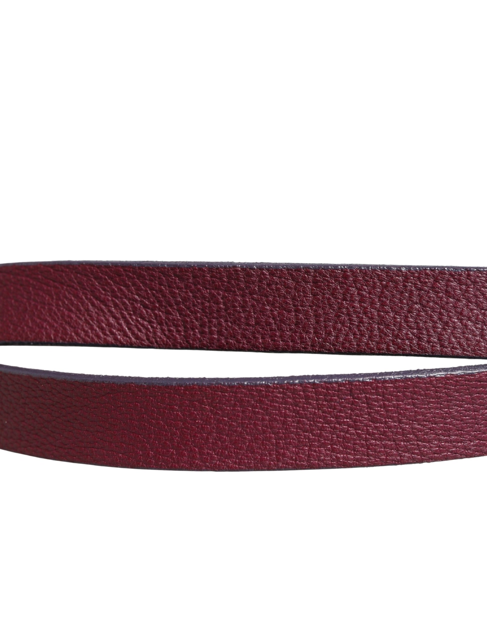 GF Ferre Maroon Leather Silver Metal Buckle Waist Women Belt - check