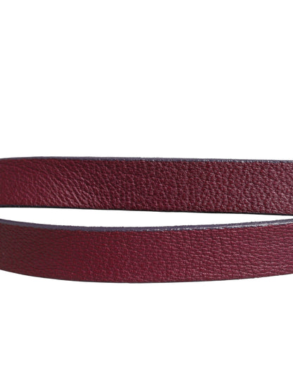 GF Ferre Maroon Leather Silver Metal Buckle Waist Women Belt - check