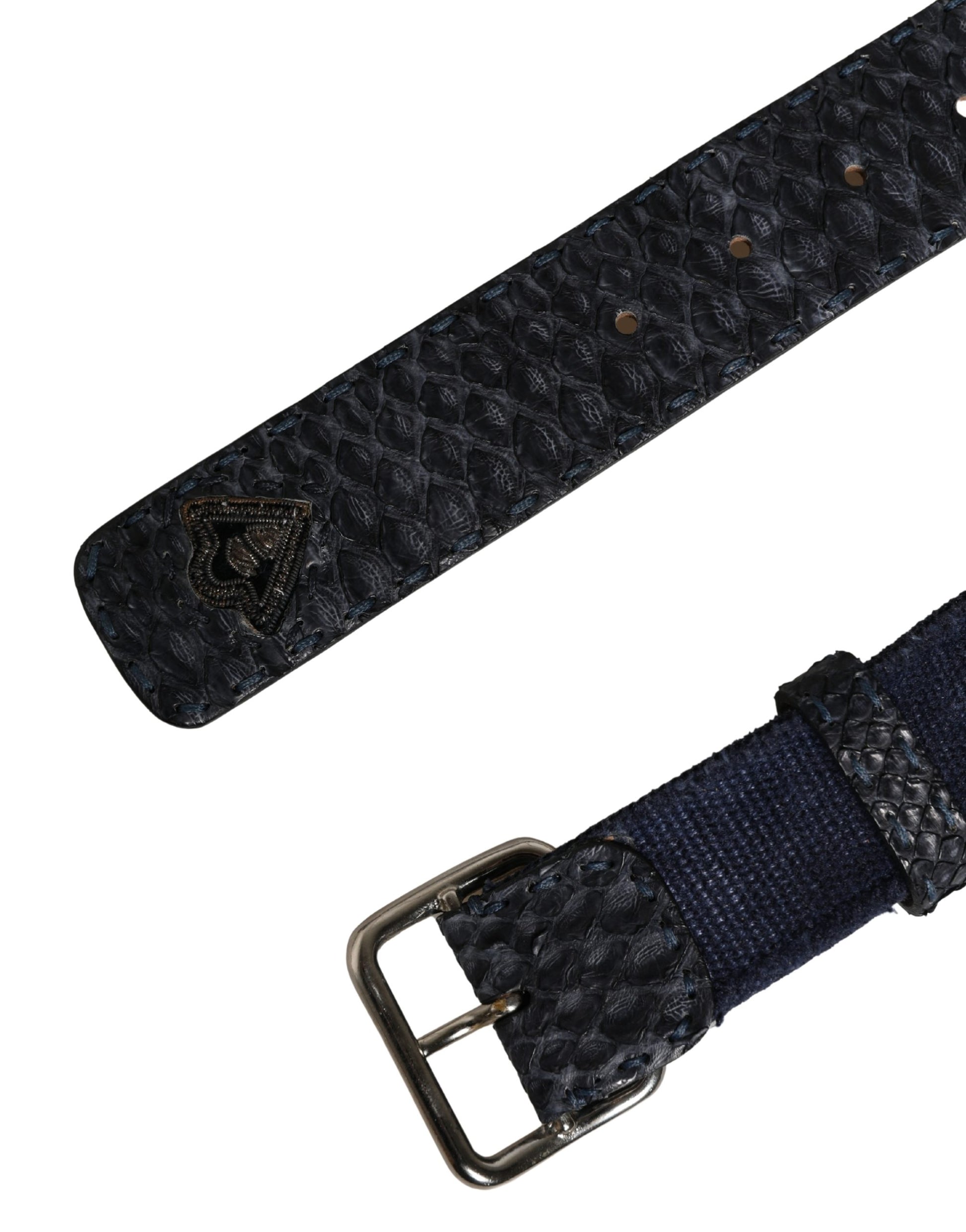 Ermanno Scervino Dark Blue Canvas Silver Metal Buckle Belt