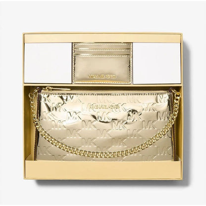 Michael Kors Gold Canvas Clutch Bag