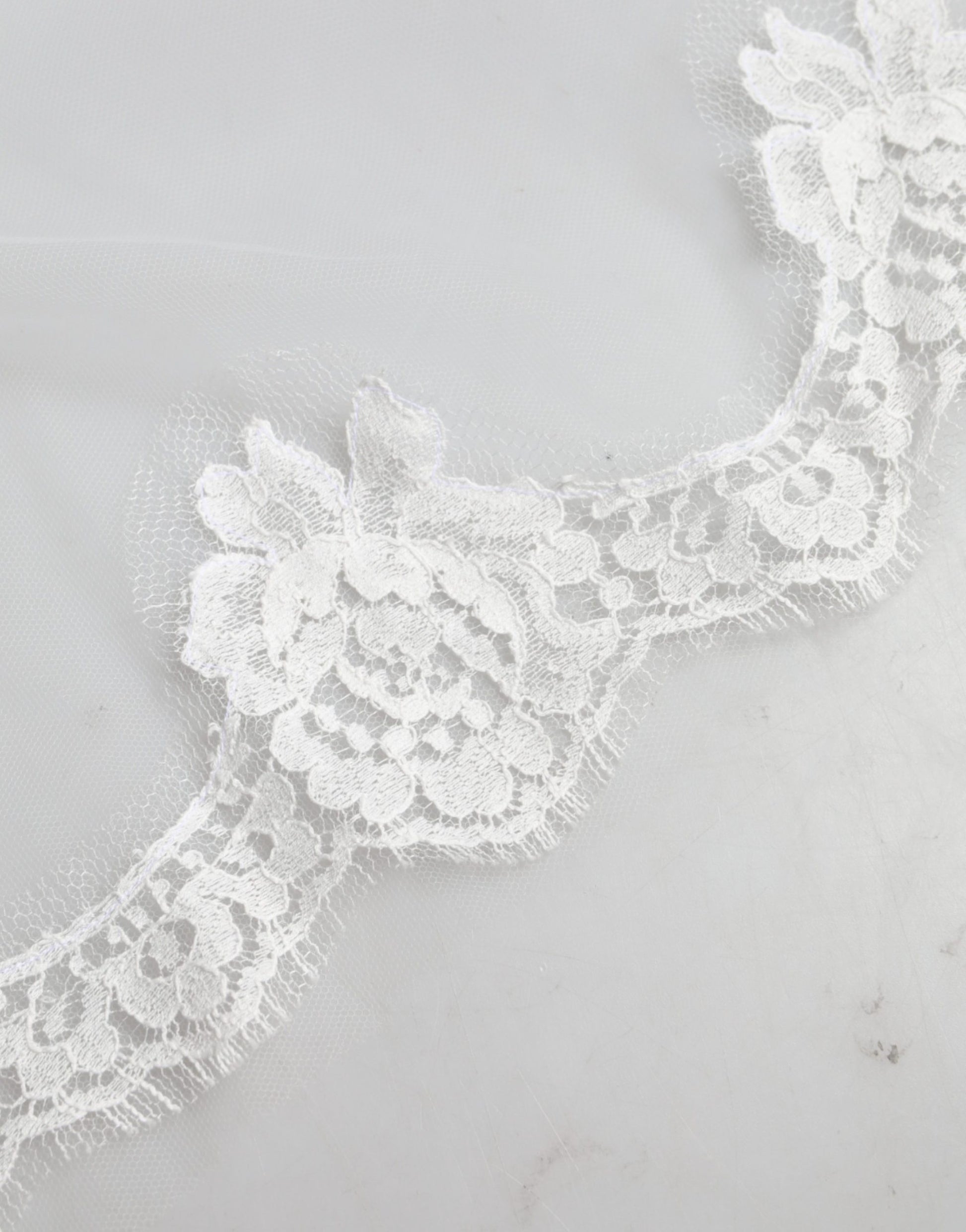 Dolce & Gabbana White Floral Lace Nylon Floor Length Veil