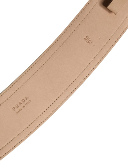 Prada Beige Leather Logo Wide Waist Women Square Buckle Belt