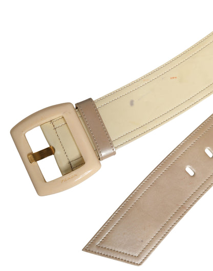 Prada Beige Leather Logo Wide Waist Women Square Buckle Belt