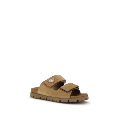 Prada Brown Calf Leather Suede Band Sandals