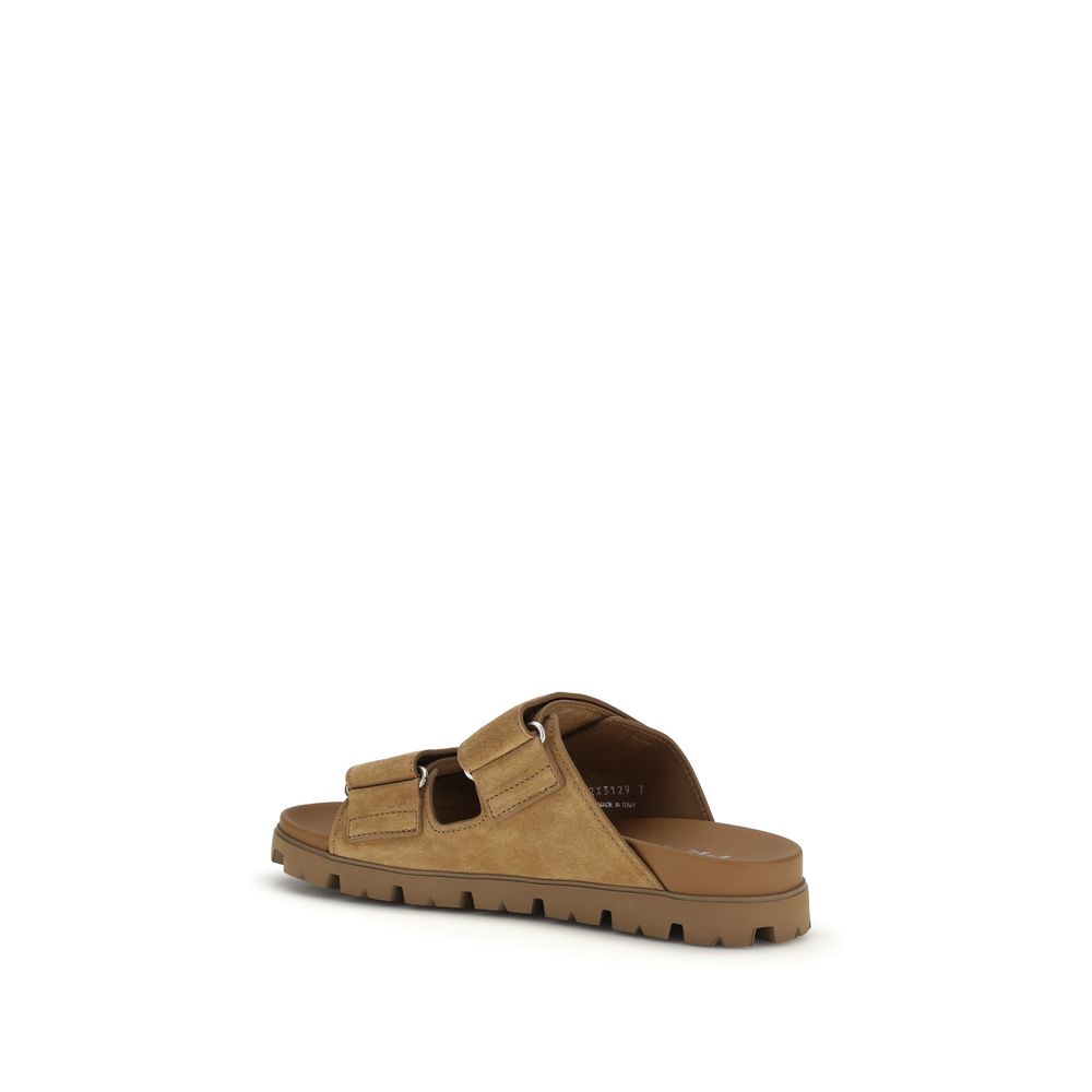 Prada Brown Calf Leather Suede Band Sandals
