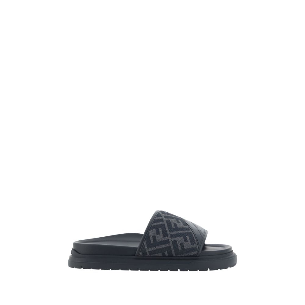 Fendi Grey FF Jacquard Diagonal Slide Sandals for Men