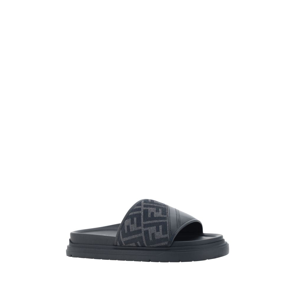 Fendi Grey FF Jacquard Diagonal Slide Sandals for Men
