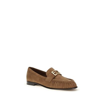 Fendi Brown Suede Leather Baguette Slip-On Loafers