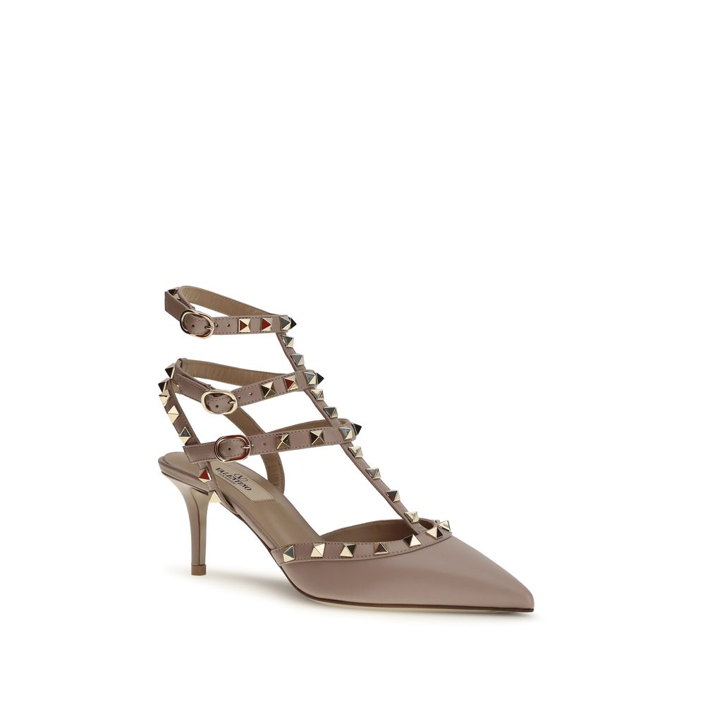 Valentino Garavani Nude Calf Leather Rockstud Caged Pump