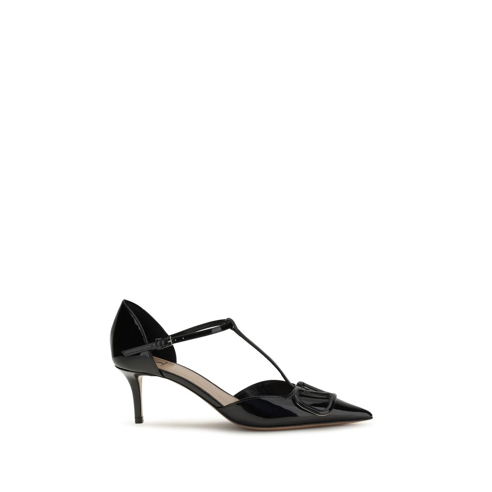 Valentino Garavani Black Leather VLOGO T-Strap d'Orsay Pumps