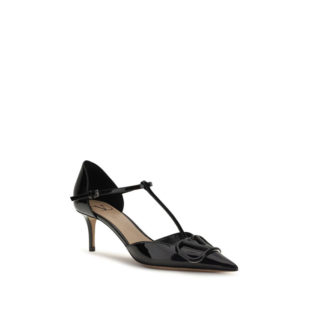 Valentino Garavani Black Leather VLOGO T-Strap d'Orsay Pumps