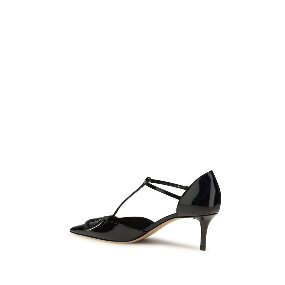 Valentino Garavani Black Leather VLOGO T-Strap d'Orsay Pumps