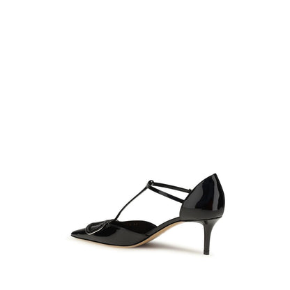 Valentino Garavani Black Leather VLOGO T-Strap d'Orsay Pumps