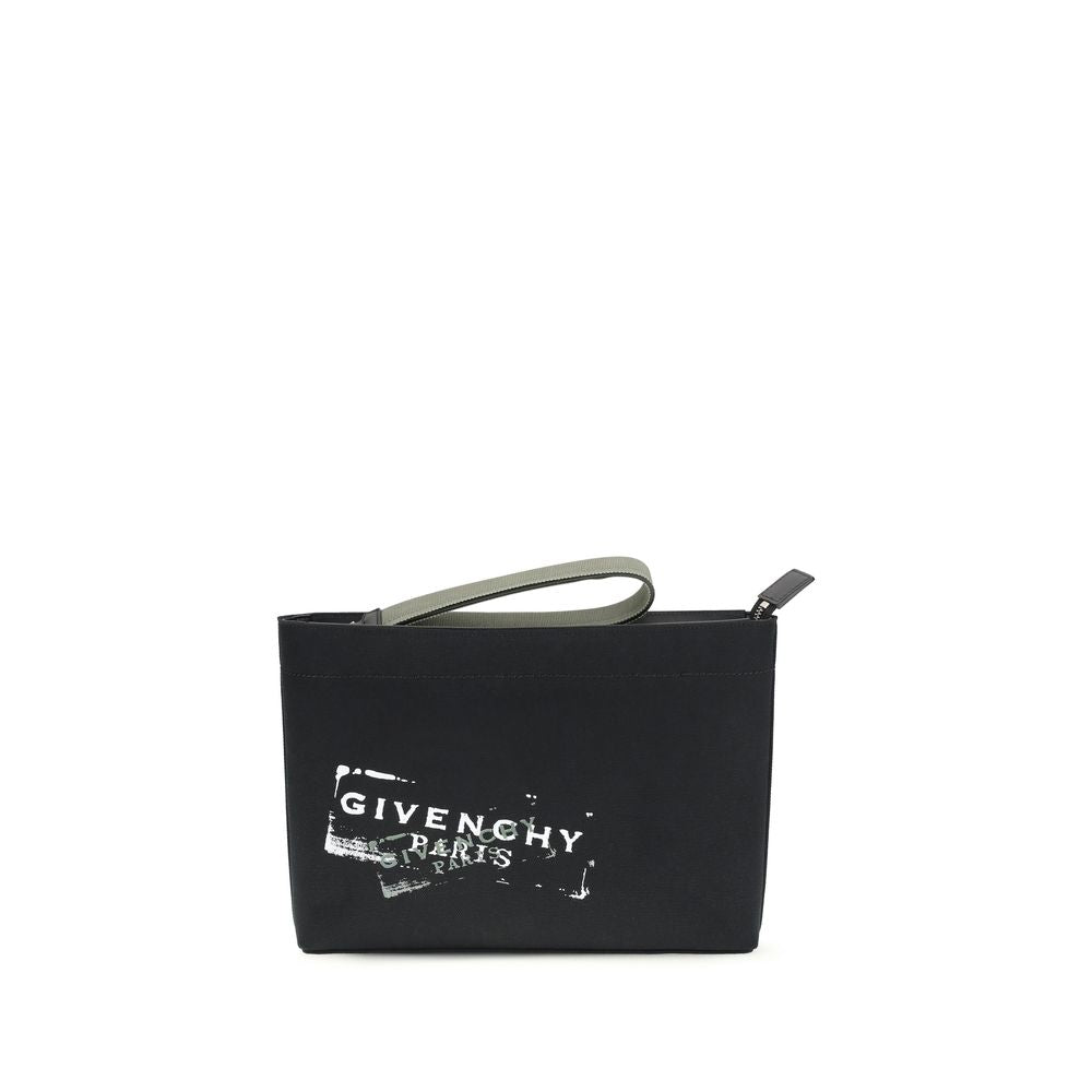 Givenchy Black Cotton Canvas Erased Logo Clutch Wash Bag