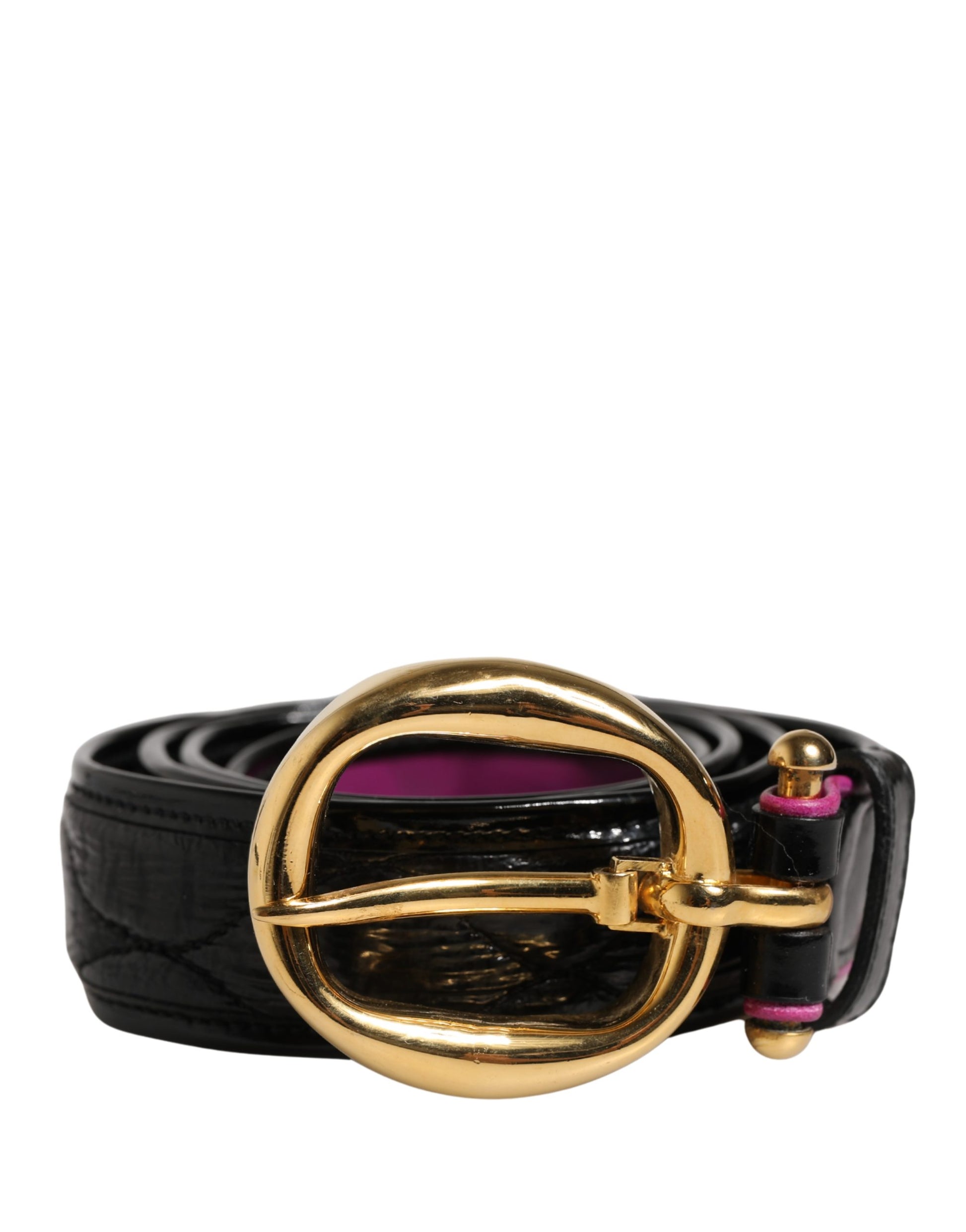 Ermanno Scervino Black Leather Gold Round Buckle Waist Belt