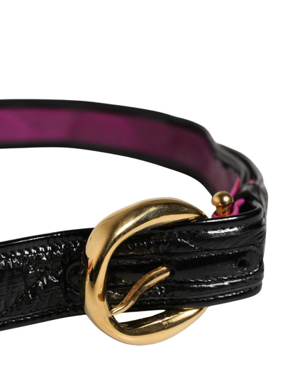 Ermanno Scervino Black Leather Gold Round Buckle Waist Belt