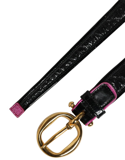 Ermanno Scervino Black Leather Gold Round Buckle Waist Belt