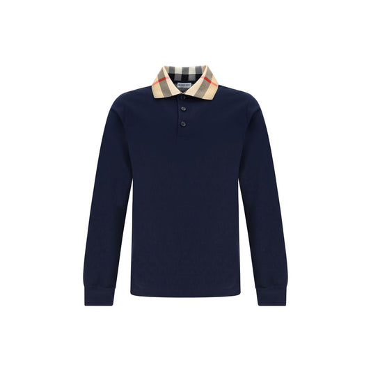 Burberry Blue Cotton Check Collar Long Sleeved Cody Polo Shirt
