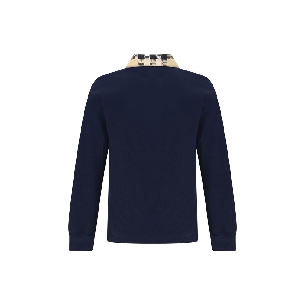Burberry Blue Cotton Check Collar Long Sleeved Cody Polo Shirt