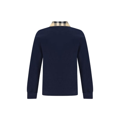 Burberry Blue Cotton Check Collar Long Sleeved Cody Polo Shirt