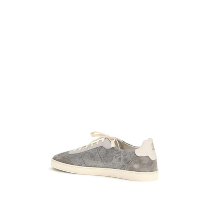 Brunello Cucinelli Gray Calf Leather Bos Taurus Low Top Sneakers