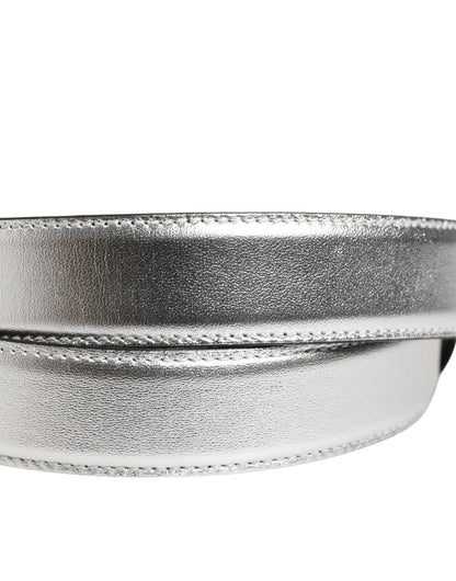 Moschino Couture Silver Leather Logo Metal Buckle Waist Belt
