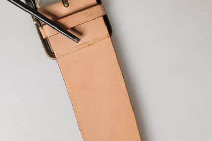 Patrizia Pepe Beige Genuine Leather Wide Waist Metal Buckle Belt