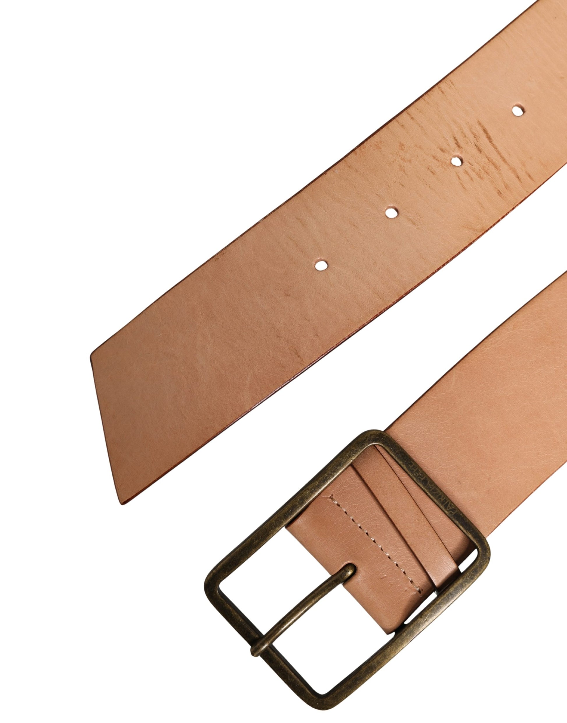 Patrizia Pepe Beige Genuine Leather Wide Waist Metal Buckle Belt