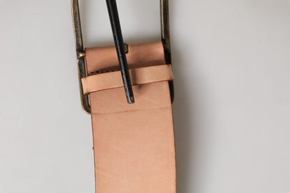 Patrizia Pepe Beige Genuine Leather Wide Waist Metal Buckle Belt