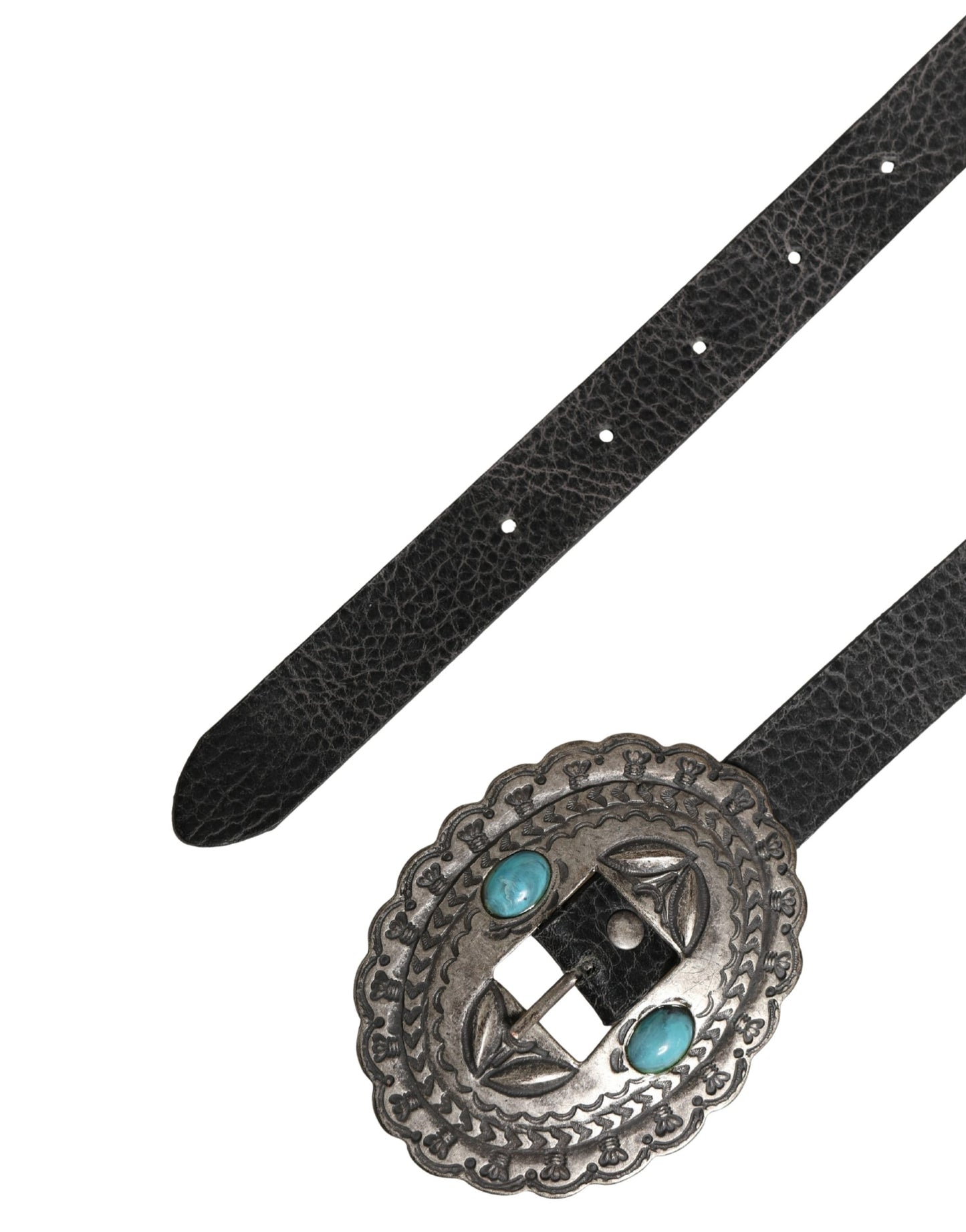 Cavalli Class Black Turquoise Leather Embellished Oval Buckle Belt
