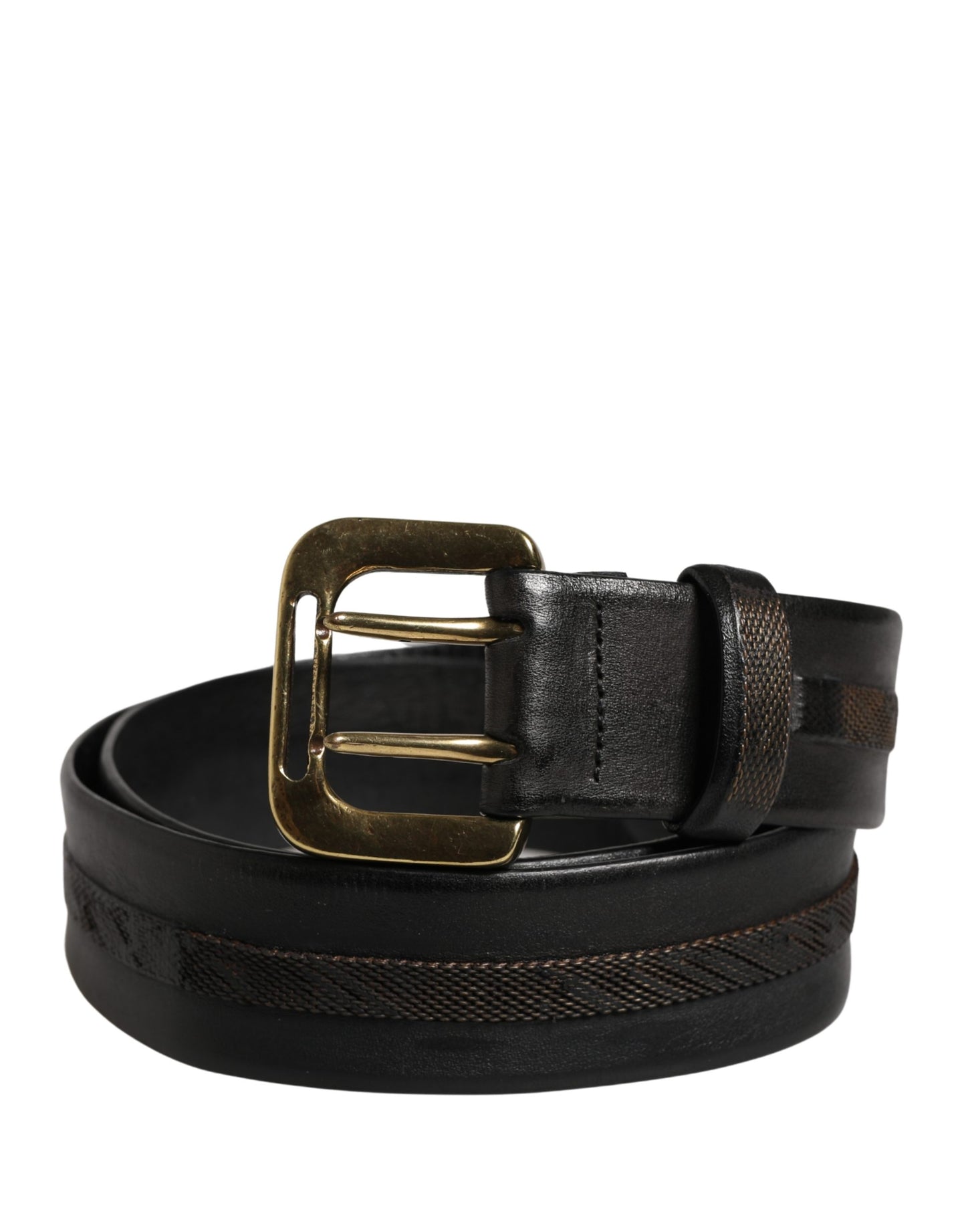 PLEIN SUD Black Leather Gold Metal Buckle Waist Women Belt