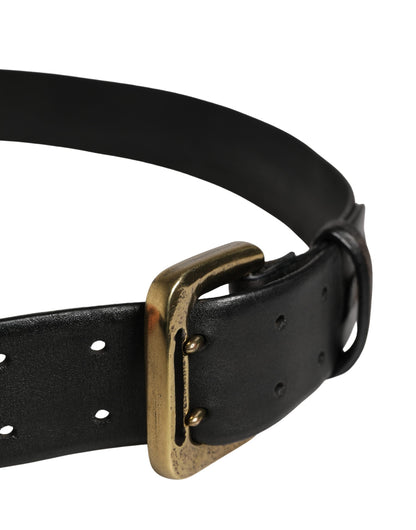 PLEIN SUD Black Leather Gold Metal Buckle Waist Women Belt
