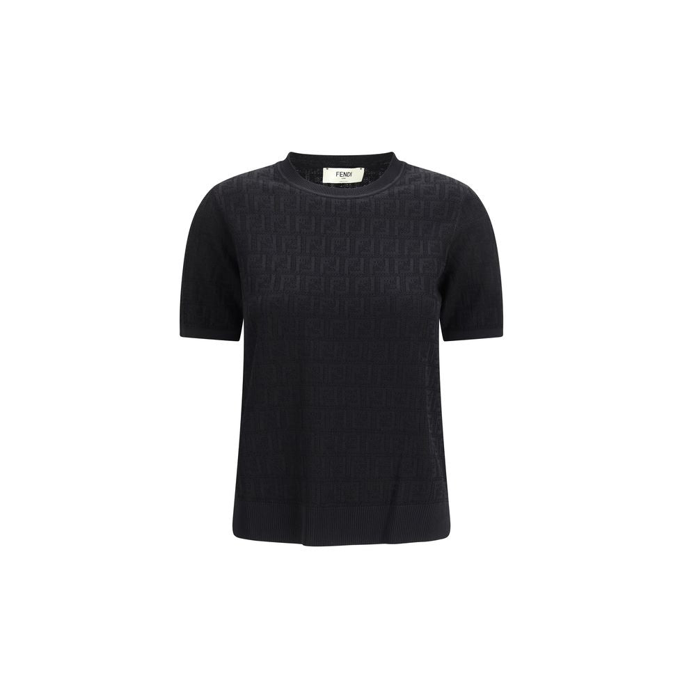 Fendi Black FF Motif Short-Sleeved Crew-Neck Sweater