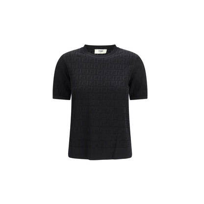 Fendi Black FF Motif Short-Sleeved Crew-Neck Sweater