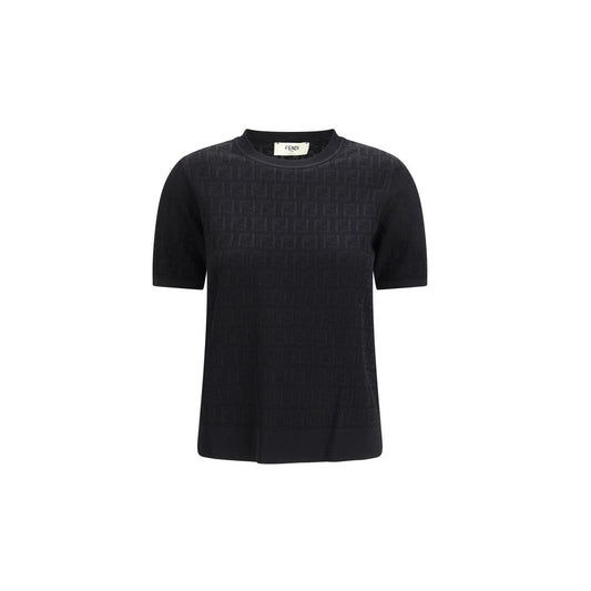 Fendi Black FF Motif Short-Sleeved Crew-Neck Sweater
