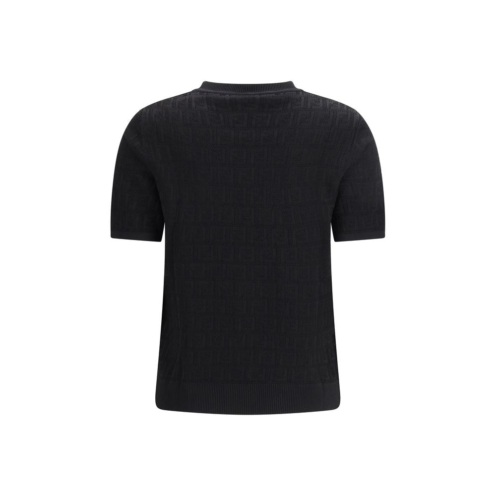 Fendi Black FF Motif Short-Sleeved Crew-Neck Sweater