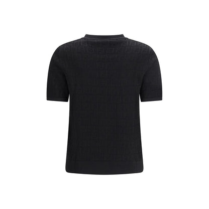 Fendi Black FF Motif Short-Sleeved Crew-Neck Sweater