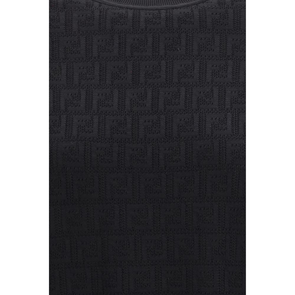 Fendi Black FF Motif Short-Sleeved Crew-Neck Sweater