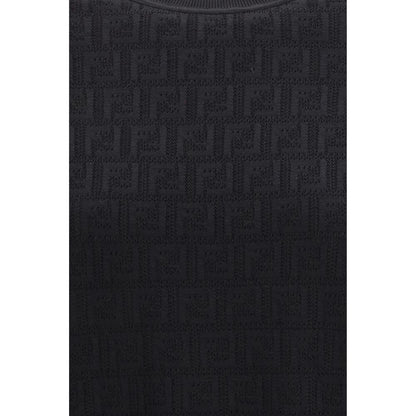 Fendi Black FF Motif Short-Sleeved Crew-Neck Sweater