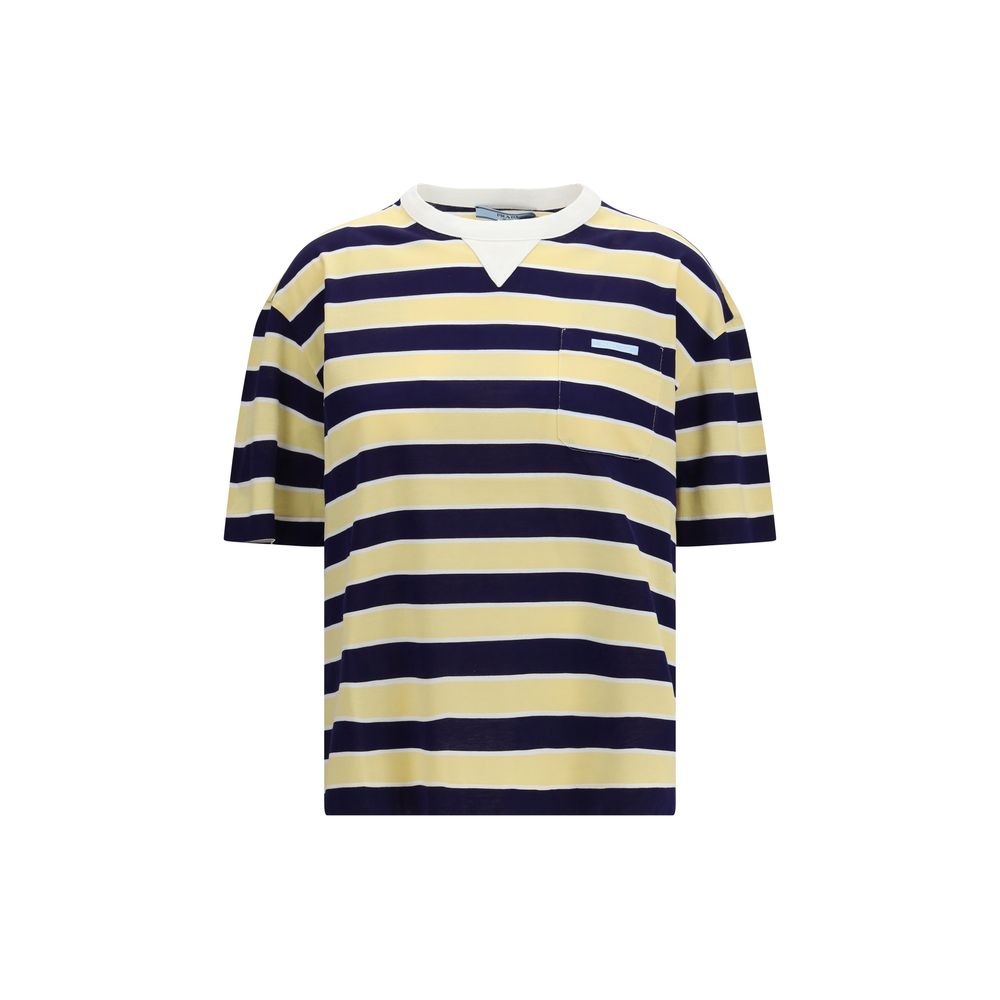 Prada Bayadere Yellow & Blue Striped Lisle Cotton T-Shirt