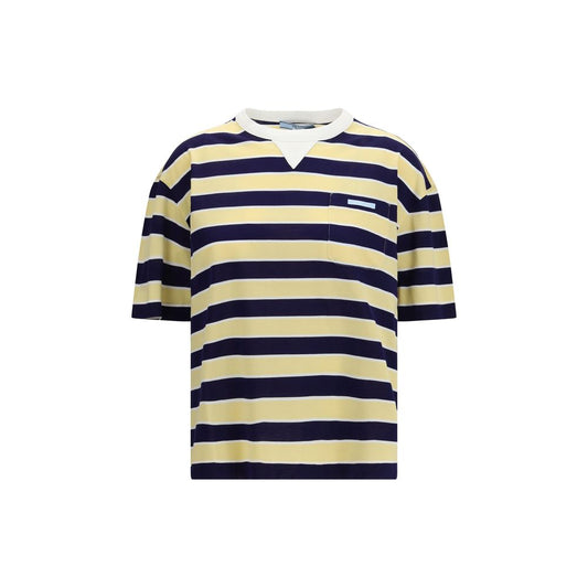 Prada Bayadere Yellow & Blue Striped Lisle Cotton T-Shirt