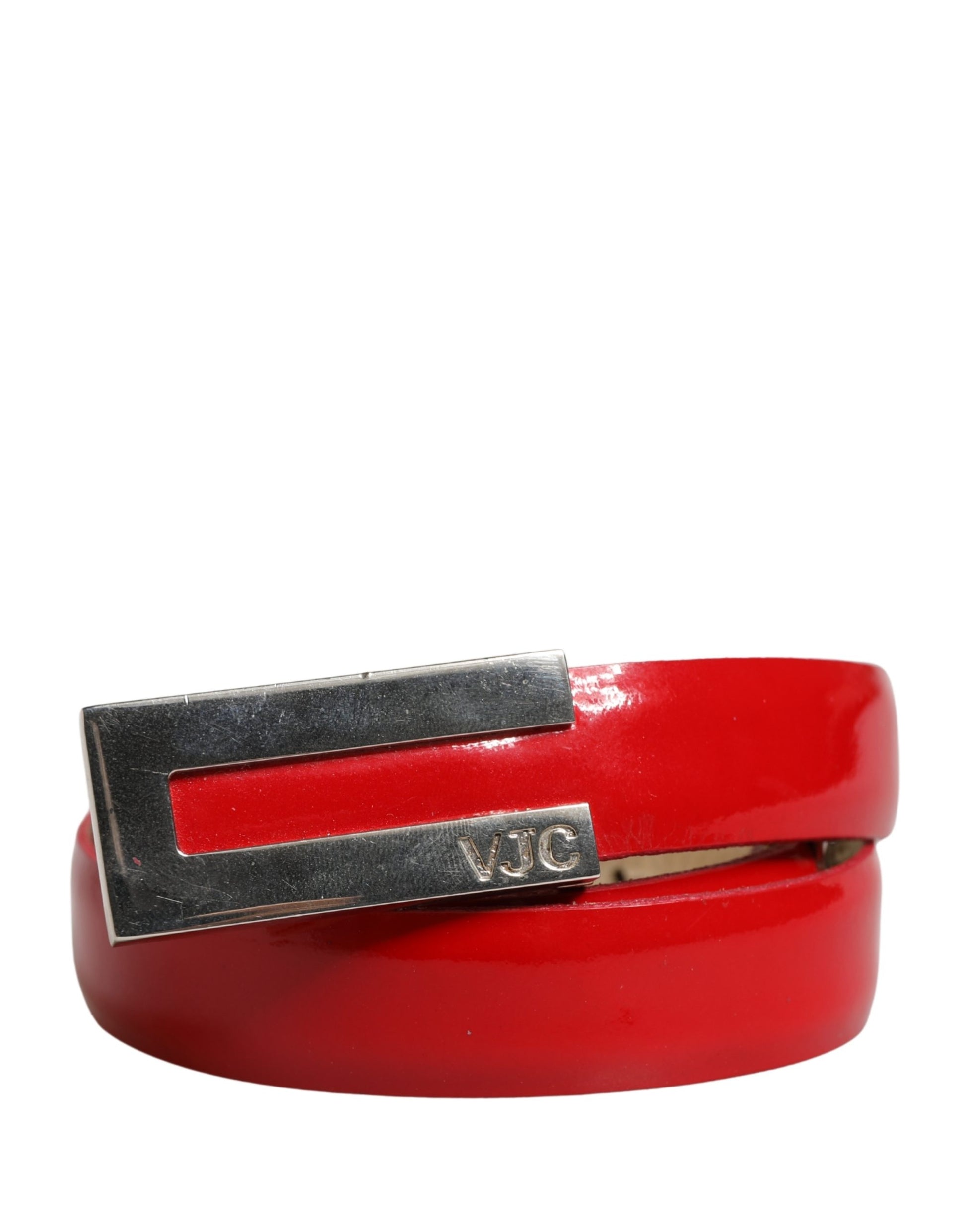 Versace Jeans Couture Red Glossy Leather Metal Buckle Belt - Minor Defect with Scratches