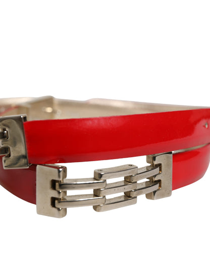 Versace Jeans Couture Red Glossy Leather Metal Buckle Belt - Minor Defect with Scratches