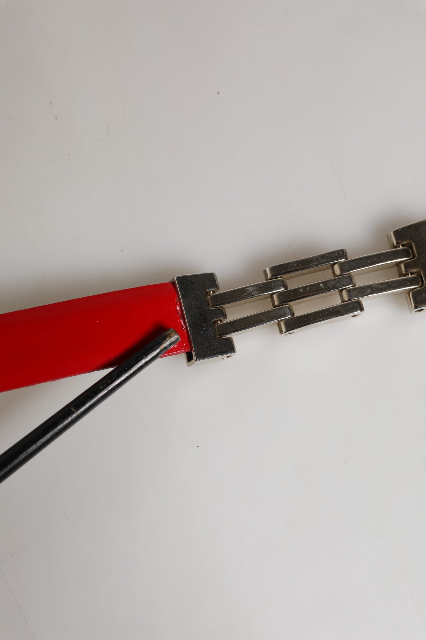 Versace Jeans Couture Red Glossy Leather Metal Buckle Belt - Minor Defect with Scratches