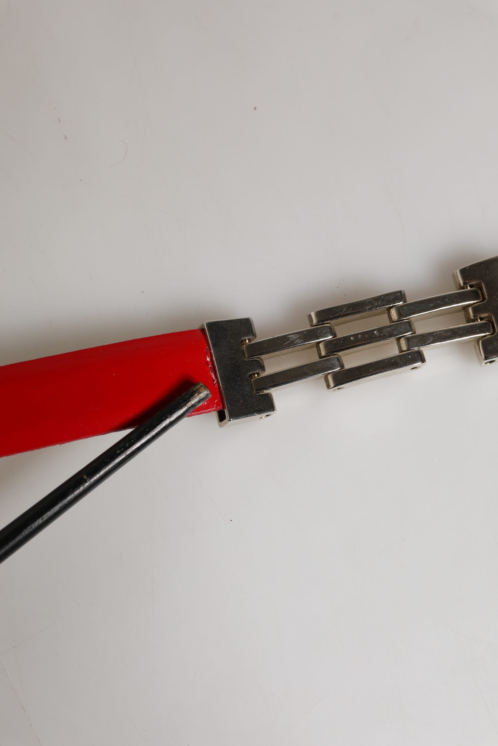 Versace Jeans Couture Red Glossy Leather Metal Buckle Belt - Minor Defect with Scratches