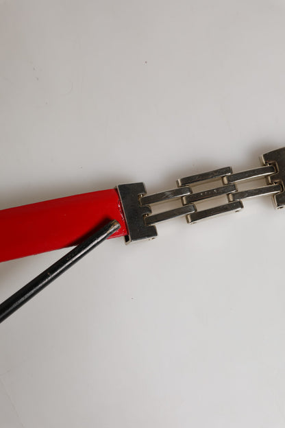 Versace Jeans Couture Red Glossy Leather Metal Buckle Belt - Minor Defect with Scratches