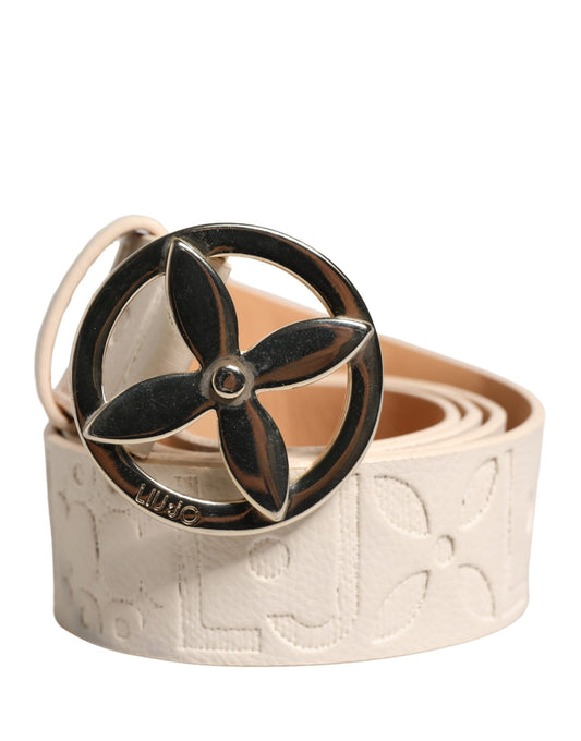 Liu Jo Beige Leather Wide Waist Belt with Silver Metal Buckle - Minor Defect