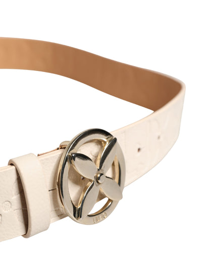Liu Jo Beige Leather Wide Waist Belt with Silver Metal Buckle - Minor Defect